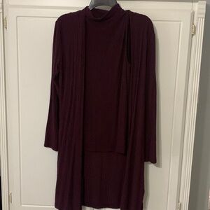 WHBM Burgundy Cardigan and Top Set